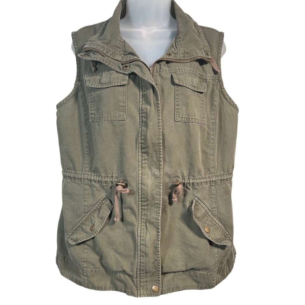 American Rag Cie Women's Olive Green Military Utility Cargo Vest Size XL Boho